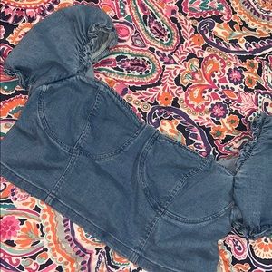 Puffy Shoulder Jean Crop Top